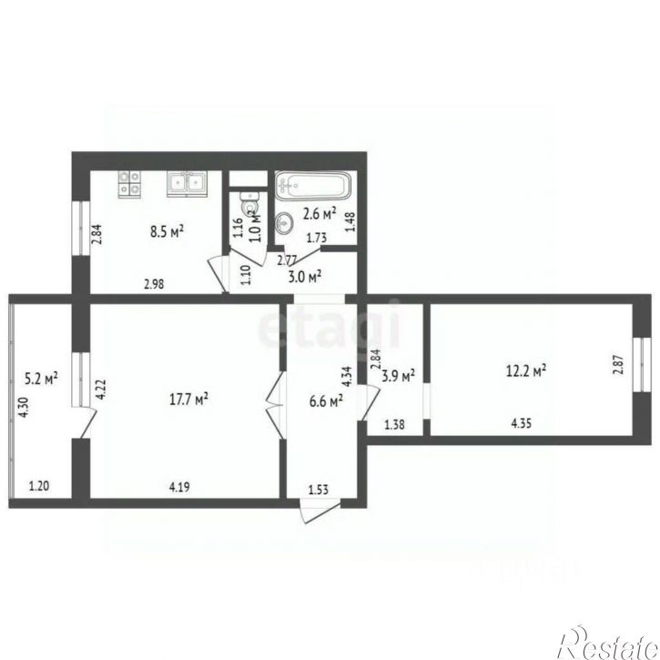 2-комн квартира ул Калинина, 11Б 1,  д. 11Б 1,  к. 1